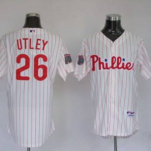 Phillies #26 Chase Utley Stitched White Red Strip Jersey