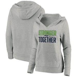Seattle Seahawks Heather Gray Stronger Together Crossover Neck Pullover Hoodie(Run Small)