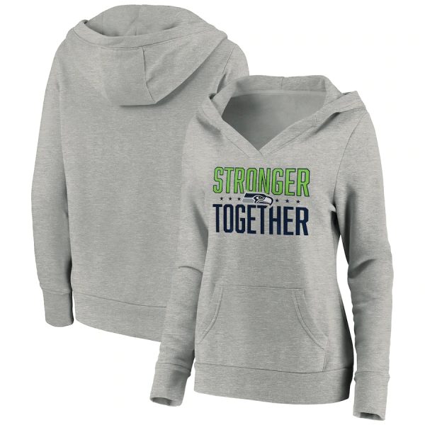 Seattle Seahawks Heather Gray Stronger Together Crossover Neck Pullover Hoodie(Run Small)