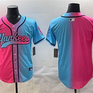 New York Yankees Blank Pink Blue Limited Stitched Jersey