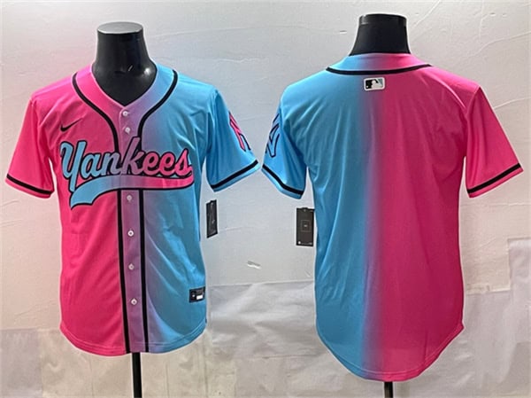New York Yankees Blank Pink Blue Limited Stitched Jersey