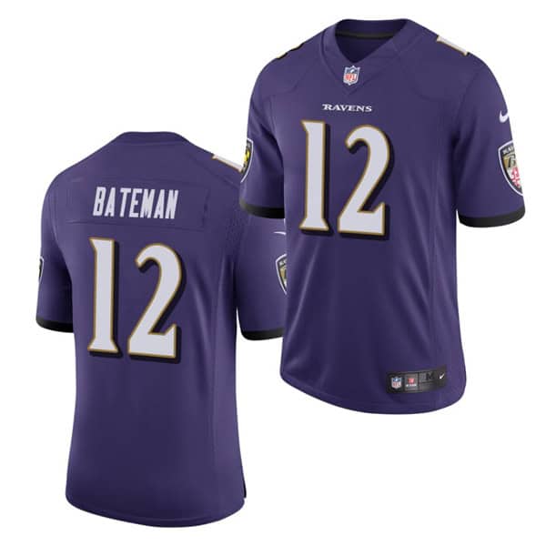 Baltimore Ravens #12 Rashod Bateman Purple 2021 Vapor Untouchable Limited Stitched Jersey