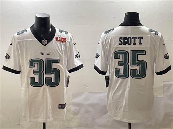 Philadelphia Eagles #35 Boston Scott White 2025 Super Bowl LIX Patch Vapor Untouchable Limited Stitched Jersey