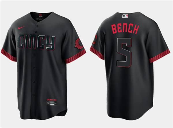 Cincinnati Reds #5 Johnny Bench Black 2023 City Connect Cool Base Stitched Jersey