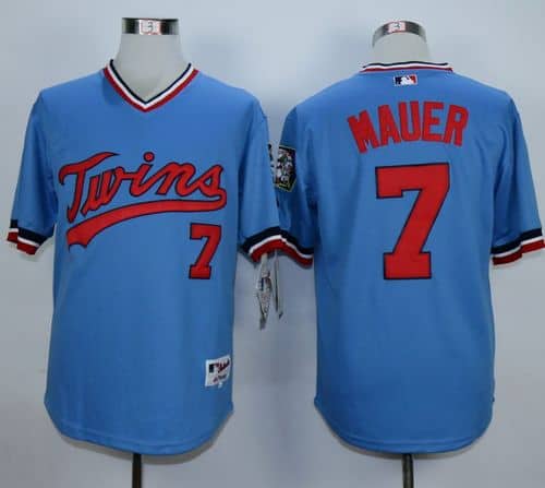 Twins #7 Joe Mauer Light Blue 1984 Turn Back The Clock Stitched Jersey