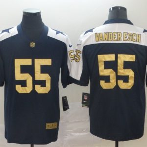 Dallas Cowboys #55 Leighton Vander Esch Navy Blue Thanksgiving Throwback Gold Limited Stitched Jersey