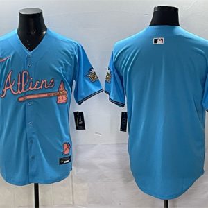 Atlanta Braves Blank Blue 2024 Atliens Peach With Outkast Patch Vapor Limited Stitched Jersey