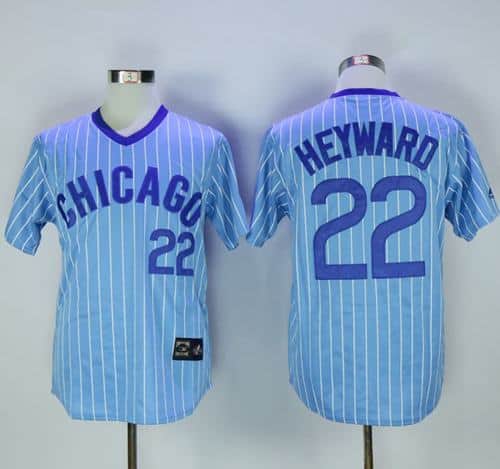 Cubs #22 Jason Heyward Blue(White Strip) Cooperstown Throwback Stitched Jersey