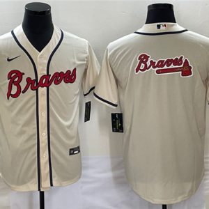 Atlanta Braves Cream Team Big Logo Cool Base Stitched Jersey