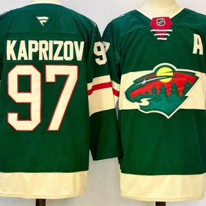 Minnesota Wild #97 Kirill Kaprizov Green 2024-25 With Patch Home Stitched Hockey