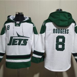 New York Jets #8 Aaron Rodgers White Ageless Must-Have Lace-Up Pullover Hoodie
