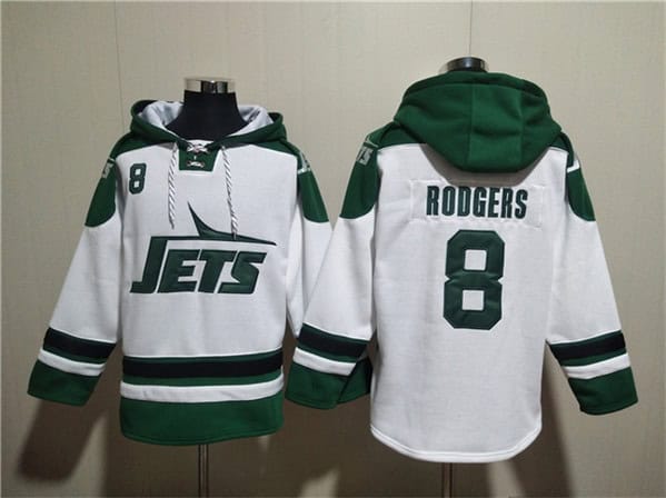 New York Jets #8 Aaron Rodgers White Ageless Must-Have Lace-Up Pullover Hoodie