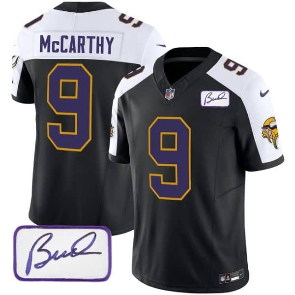 Minnesota Vikings #9 J.J. McCarthy Black White 2024 Draft F.U.S.E. Throwback Vapor Untouchable Limited Stitched Jersey