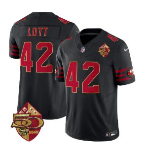 San Francisco 49ers #42 Ronnie Lott Black 2023 F.U.S.E. 50th Patch Throwback Stitched Jersey