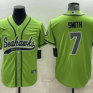 Seattle Seahawks #7 Geno Smith Green With Patch Cool Base Stitched Baseball Jersey