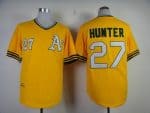 Mitchell And Ness Athletics #27 Catfish Hunter Yellow Throwback Stitched Jersey