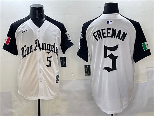 Los Angeles Dodgers #5 Freddie Freeman White Black Mexico 2025 LA Gothic Style With Fernando Patch Vapor Premier Limited Stitched Jersey