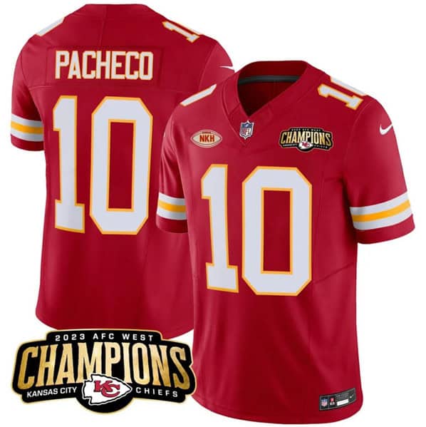 Kansas City Chiefs #10 Isiah Pacheco Red 2023 F.U.S.E. AFC West Champions With "NKH" Patch Vapor Untouchable Limited Stitched Jersey