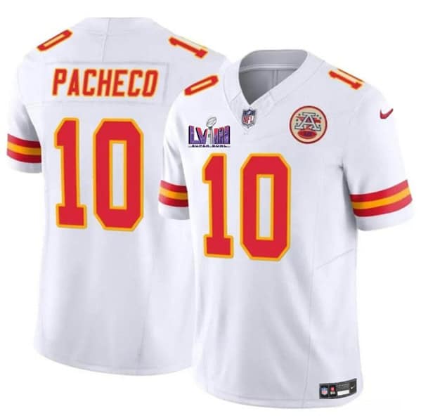 Kansas City Chiefs #10 Isiah Pacheco White F.U.S.E. Super Bowl LVIII Patch Vapor Untouchable Limited Stitched Jersey