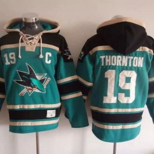 Sharks #19 Joe Thornton Teal Sawyer Hooded Sweatshirt Stitched Jersey
