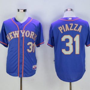 Mets #31 Mike Piazza Blue(Grey NO.) Alternate Road 2016 Hall Of Fame Patch Stitched Jersey