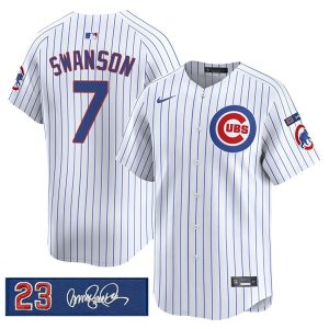 Chicago Cubs #7 Dansby Swanson White Pinstripe 'Ryne Sandberg Tribute' Vapor Limited V3 Stitched Jersey