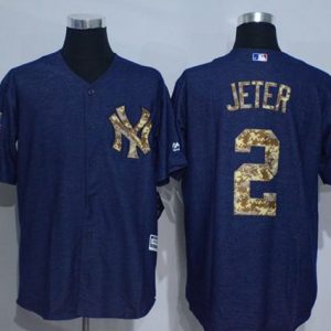 Yankees #2 Derek Jeter Denim Blue Salute To Service Stitched Jersey