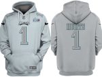 Philadelphia Eagles #1 Jalen Hurts Grey Atmosphere Fashion Super Bowl LVII Patch Pullover Hoodie