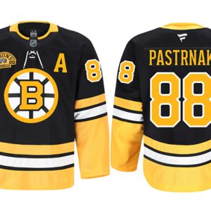 Boston Bruins #88 David Pastrnak Black 2024 100th Anniversary Patch Stitched Game Jersey