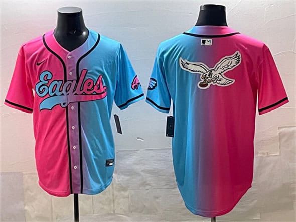 Philadelphia Eagles Team Big Logo Pink Blue Limited Stitched Jersey