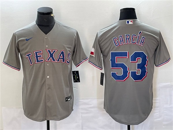 Texas Rangers #53 Adolis Garc¨ªa Gray With Patch Cool Base Stitched Jersey