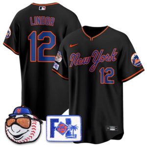 New York Mets #12 Francisco Lindor Black 2025 Spring Training Stitched Jersey