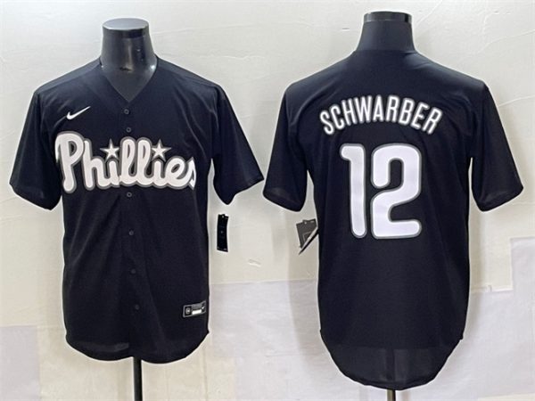 Philadelphia Phillies #12 Kyle Schwarber Black Lights Out Limited Stitched Jersey