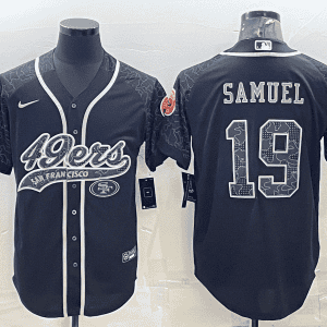 San Francisco 49ers #19 Deebo Samuel Black Reflective With Patch Cool Base Stitched Baseball Jersey