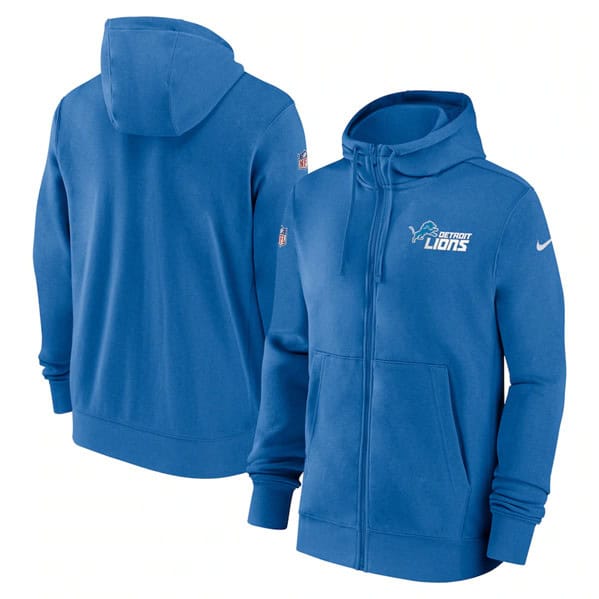Detroit Lions Blue Sideline Club Performance Full-Zip Hoodie
