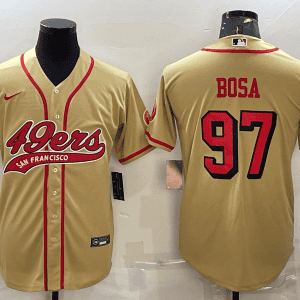 San Francisco 49ers #97 Nick Bosa New Gold With Patch Cool Base Stitched Baseball Jersey