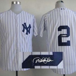 Yankees #2 Derek Jeter White Autographed Stitched Jersey
