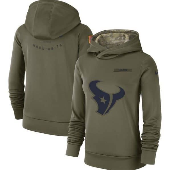 Houston Texans Olive Salute To Service Team Logo Performance Pullover NFL Hoodie