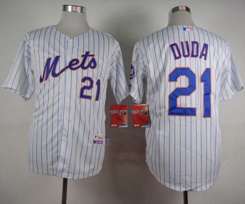 Mets #21 Lucas Duda White(Blue Strip) Home Cool Base Stitched Jersey