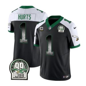 Philadelphia Eagles #1 Jalen Hurts Black White 2023 F.U.S.E. With 3-Star C Patch Throwback Vapor Untouchable Limited Stitched Jersey