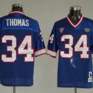 Mitchell Ness Bills #34 Thurman Thomas Blue 35th Anniversary Patch Stitched Throwback Jersey