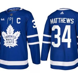 Toronto Maple Leafs #34 Auston Matthews Blue With C Milk Patch Stitched Jersey