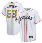 Houston Astros #53 Cristian Javier White 2023 Gold Collection With World Serise Champions Patch Cool Base Stitched Jersey