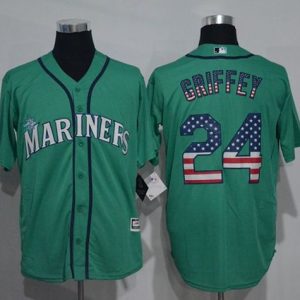 Mariners #24 Ken Griffey Green USA Flag Fashion Stitched Jersey