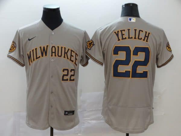 Milwaukee Brewers #22 Christian Yelich Grey Flex Base Stitched Jersey