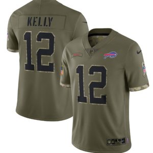 Buffalo Bills #12 Jim Kelly 2022 Olive Salute To Service Limited Stitched Jersey
