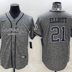Dallas Cowboys #21 Ezekiel Elliott Grey With Patch Cool Base Stitched Baseball Jersey