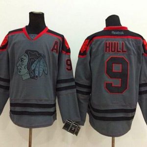Blackhawks #9 Bobby Hull Charcoal Cross Check Fashion Stitched Jersey
