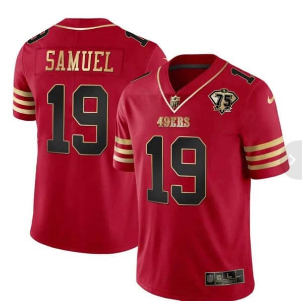 San Francisco 49ers #19 Deebo Samuel Red With 75th Anniversary Patch Stitched Jersey