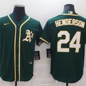 Athletics #24 Rickey Henderson Green Cool Base Stitched Jersey